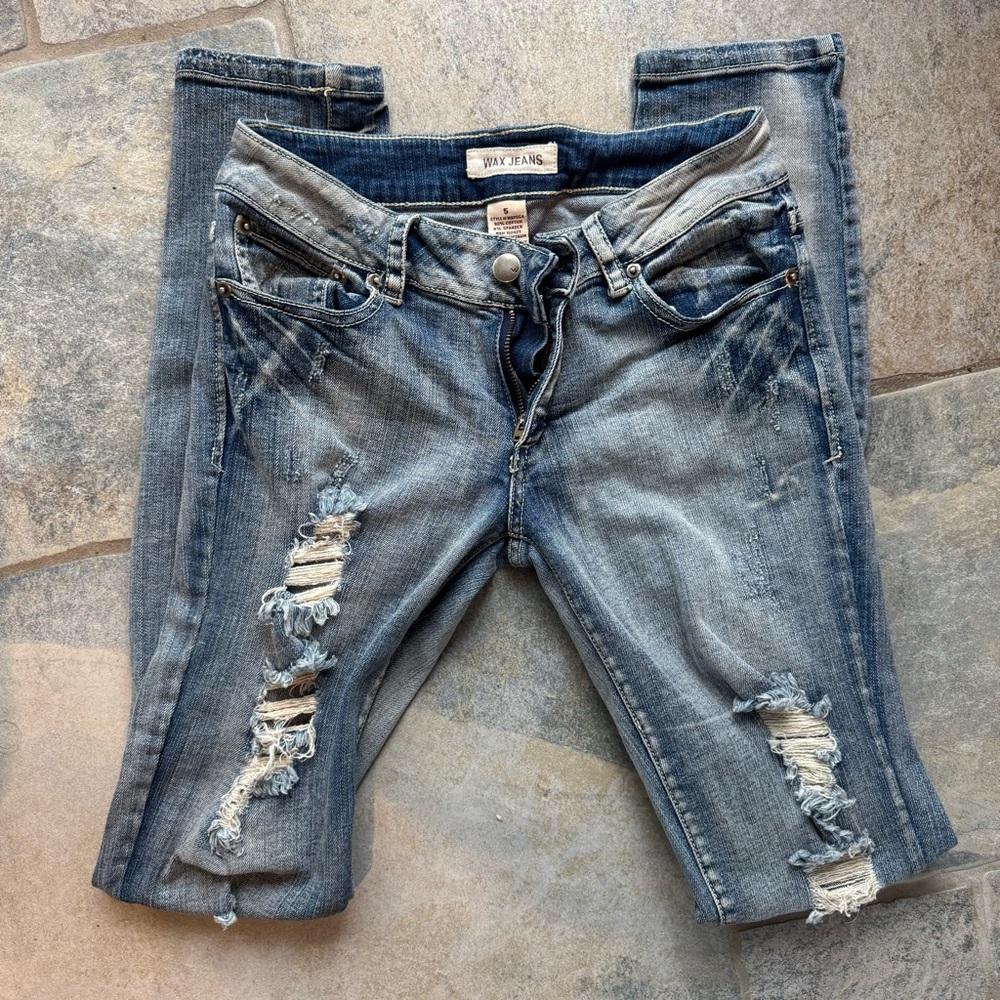 Wax Jean Y2K Vintage Mid-wash‎ Denim Blue Skinny Distressed Jeans Size 5